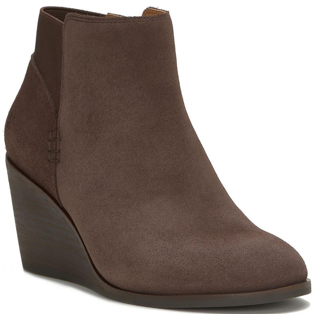 NEW Lucky Brand Zorlinda brown suede wedge ankle bootie women size 6